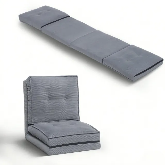 Ropilly Multifunctionele Vloerstoel - Opvouwbare Relaxstoel Grijs - Verstelbare Rugleuning - Fluwelen Bekleding - Woonkamer & Slaapkamer - 59x69x68 cm
