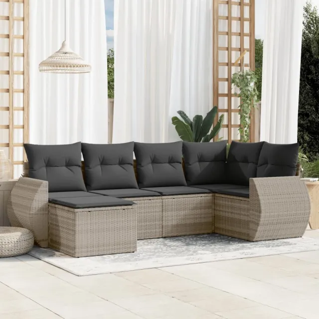 vidaXL 6-delige Loungeset met kussens poly rattan grijs, foto 2