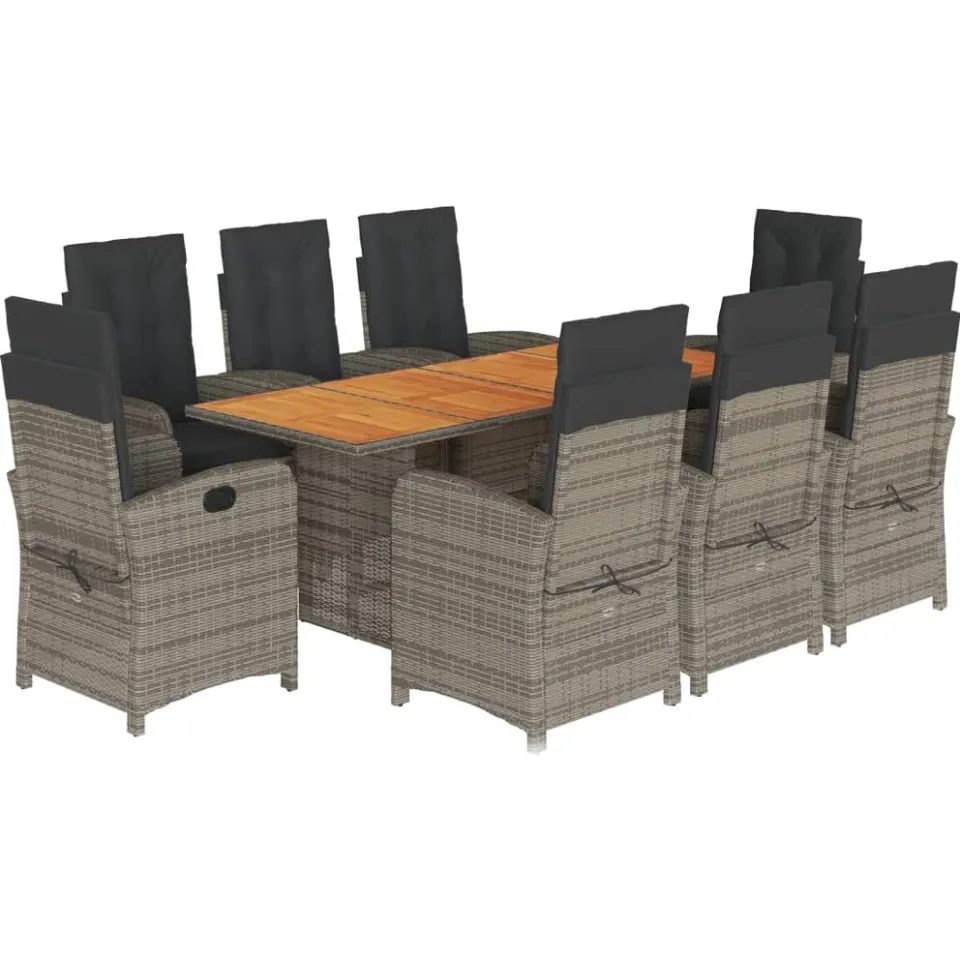 vidaXL 9-delige Tuinset met kussens poly rattan grijs