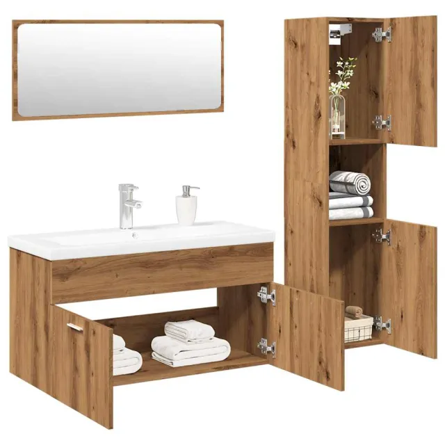 vidaXL 4-delige Badkamermeubelset bewerkt hout artisanaal eikenkleur Bruin