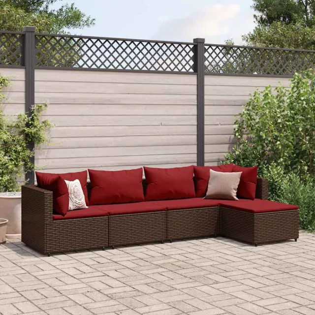 vidaXL 5-delige Loungeset met kussens poly rattan bruin, foto 2