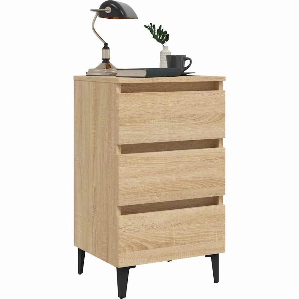vidaXL Nachtkastje met metalen poten 40x35x69 cm sonoma eikenkleurig Bruin