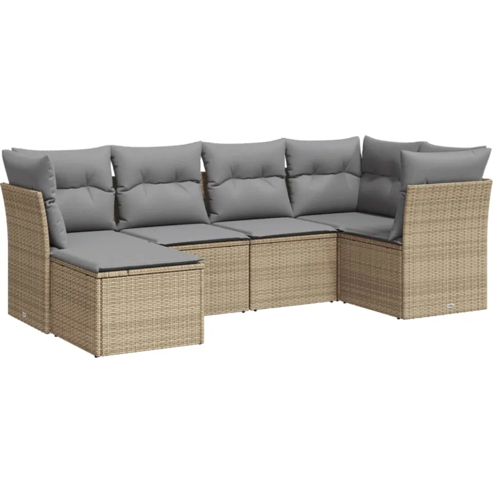vidaXL 6-delige Loungeset met kussens poly rattan beige, foto 4