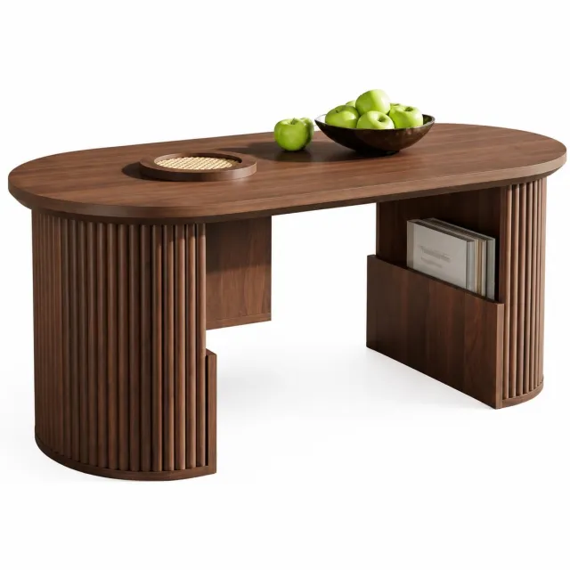 JOYNEXTBUY Salontafel – Vintage Walnoot Look – Bijzettafel - Moderne Woonkamertafel - Verticale structuur – Houten Koffietafel