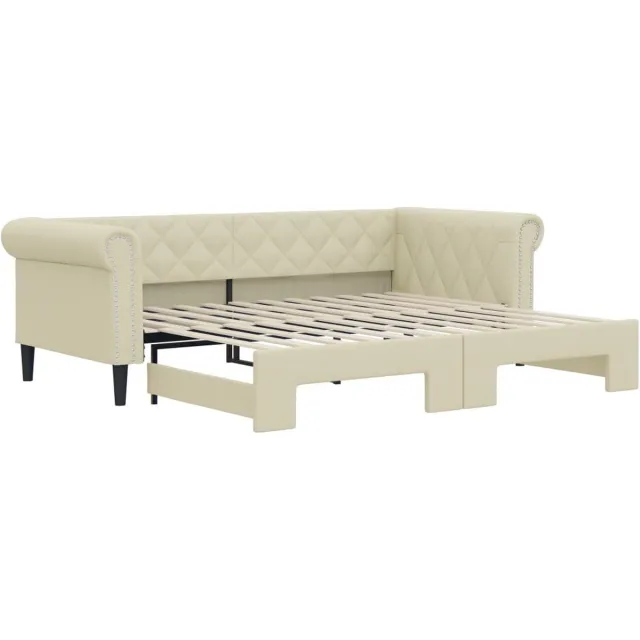 vidaXL Slaapbank - met - onderschuifbed - 90x200 - cm - kunstleer - crèmekleurig