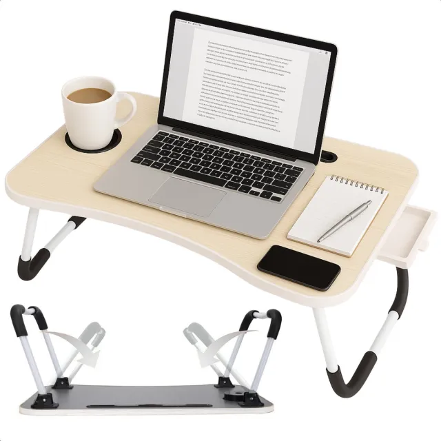 Cheqo Opklapbare Laptoptafel - Ontbijt op Bed Tafel - Bedtafel met Tablethouder - Bank Tafeltje - Banktafel - Ontbijttafeltje - Bruin