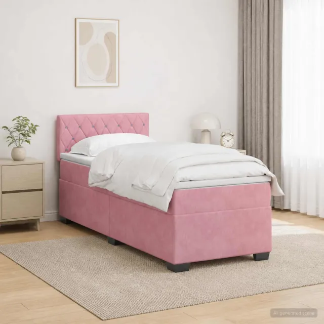 vidaXL Boxspring Bed met Matras en LED Roze 90 x 200 cm fluweel