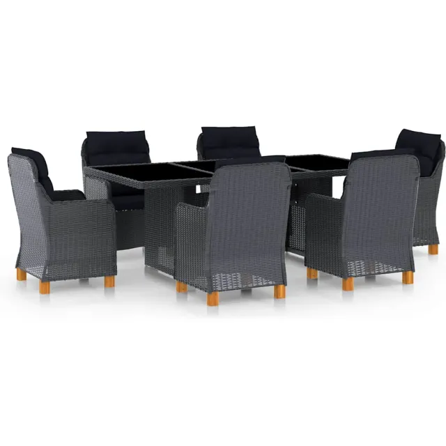 vidaXL 7-delige Tuinset met kussens poly rattan donkergrijs grijs, foto 2
