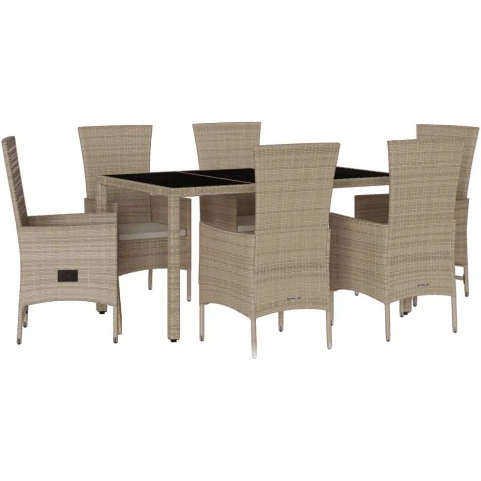 vidaXL 7-delige Tuinset met kussens poly rattan beige