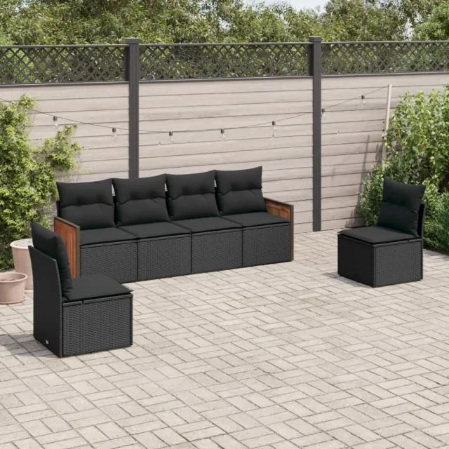 vidaXL 6-delige Loungeset met kussens poly rattan zwart, foto 2