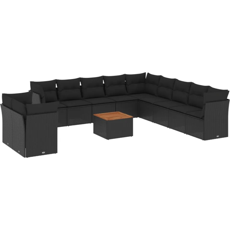 vidaXL 12-delige Loungeset met kussens poly rattan zwart