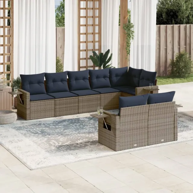 vidaXL 8-delige tuinbankset met kussens, grijs polyrotan, foto 2