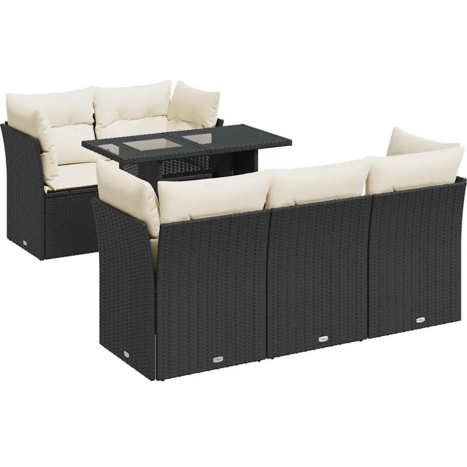 vidaXL 6-delige Loungeset met kussens poly rattan zwart, foto 3