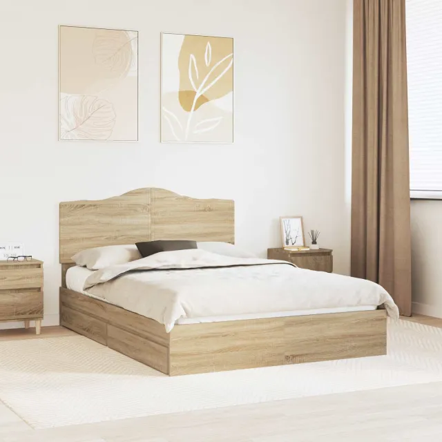 vidaXL Opslag bed met lade Sonoma Eiken 140 x 200 cm Bewerkt hout Bruin