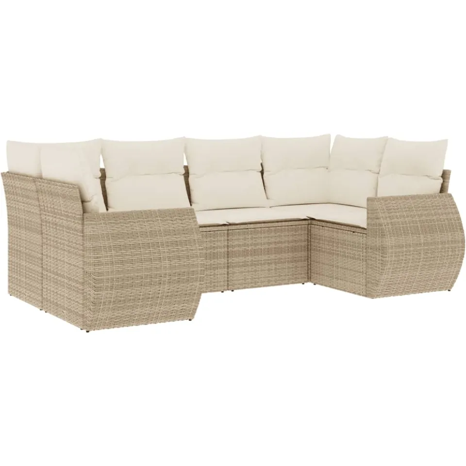 vidaXL 6-delige Loungeset met kussens poly rattan beige, foto 3