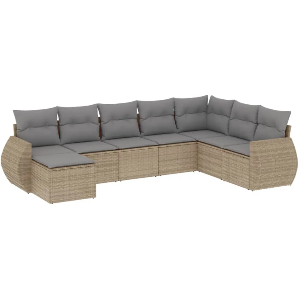 vidaXL 8-delige Loungeset met kussens poly rattan beige, foto 3