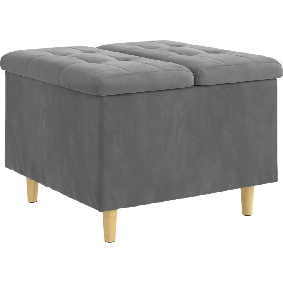 vidaXL Ottoman met Opbergruimte Donkergrijs 60 x 60 x 45 cm Fluweel grijs, foto 3