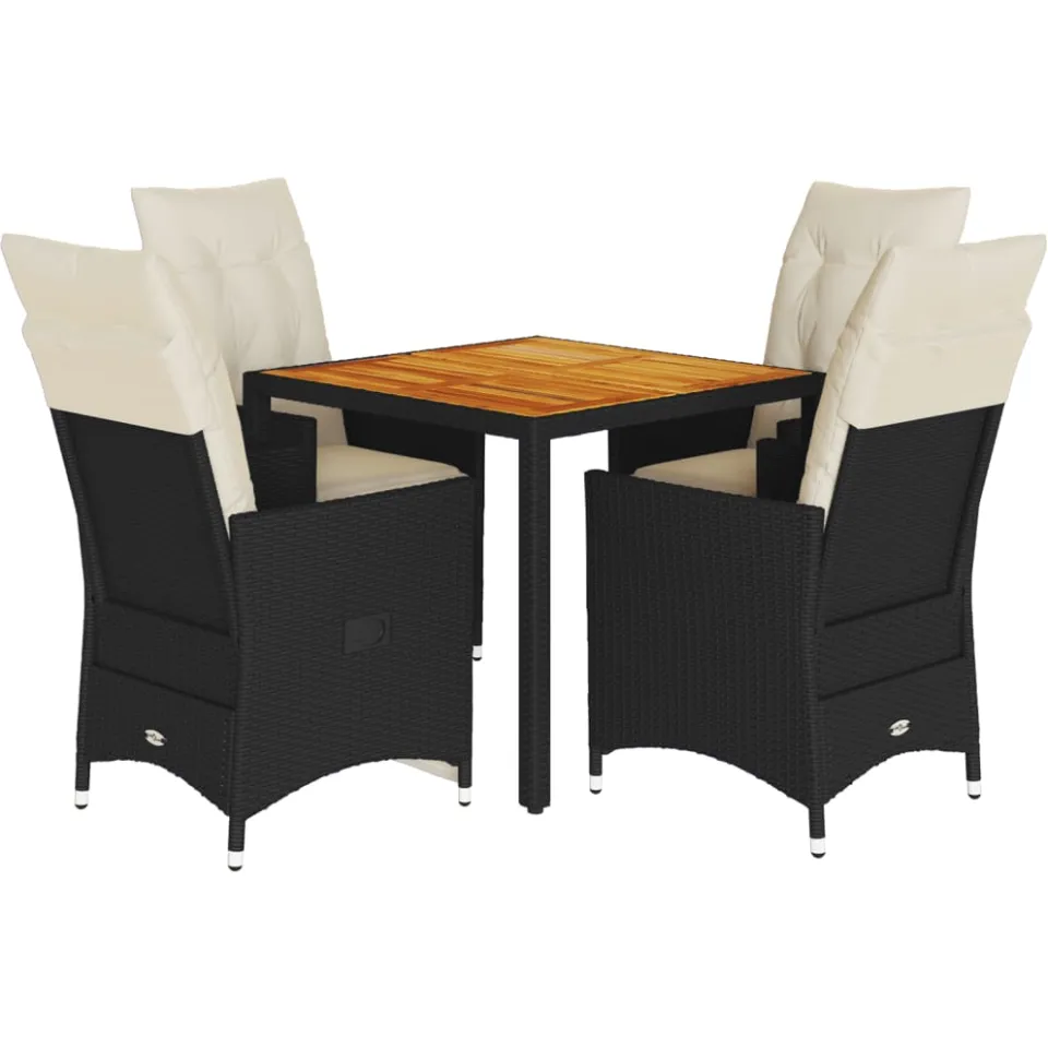 vidaXL 5-delige Tuinset met kussens poly rattan zwart, foto 3
