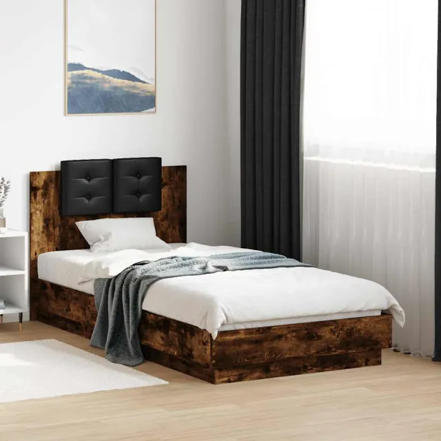 vidaXL Bedframe met hoofdbord en LED gerookt eikenkleurig 90x190 cm