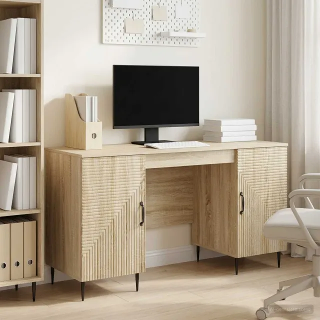 vidaXL Bureau Sonoma Eiken 142,5 x 50 x 75 cm Bewerkt hout, foto 2