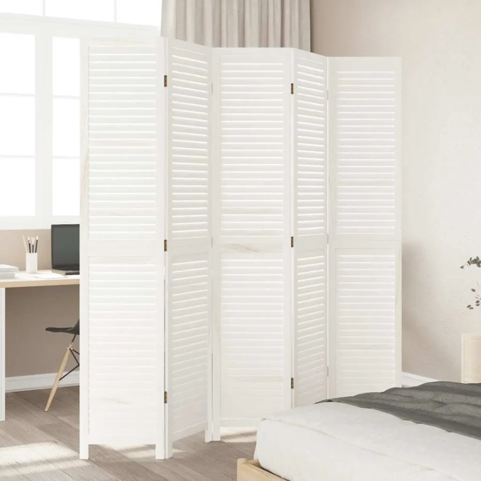 vidaXL Kamerscherm met 5 panelen massief paulowniahout retro wit, foto 3