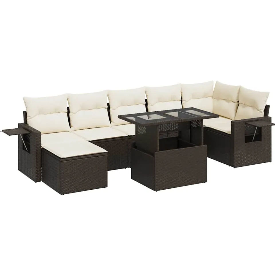 vidaXL 8-delige Loungeset met kussens poly rattan bruin