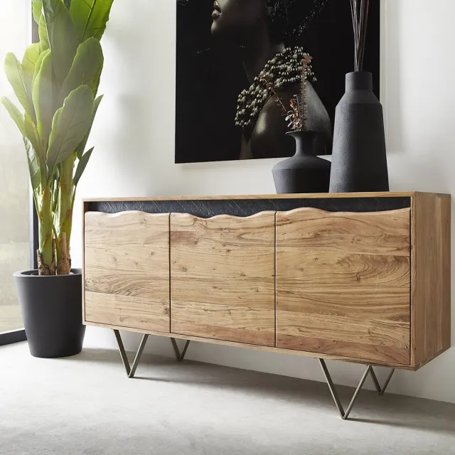 DELIFE Commode Stonegrace natuur 147x45x75 cm acacia 3 deuren Bruin