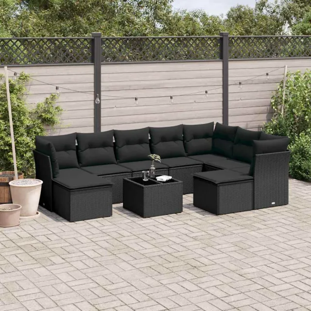 vidaXL 10-delige Loungeset met kussens poly rattan zwart, foto 2