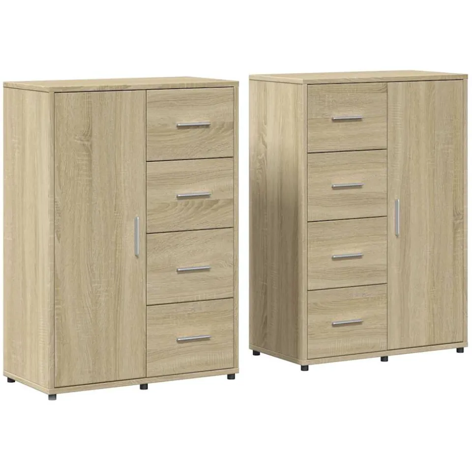 vidaXL Dressoirs 2 st 60x31x84 cm bewerkt hout sonoma eikenkleurig Bruin
