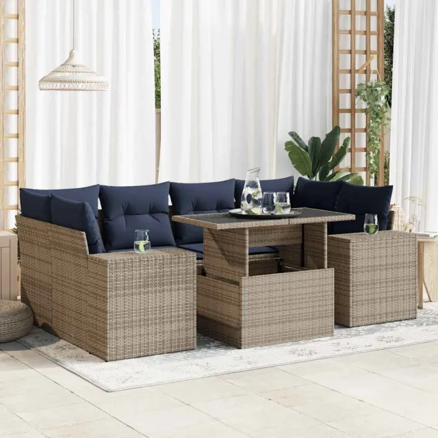 vidaXL 7-delige Loungeset met kussens poly rattan grijs, foto 2