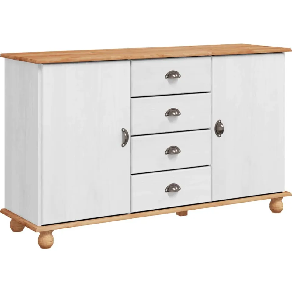 vidaXL Dressoir ASKIM 133,5 x 40 x 79 cm Massief grenenhout wit, foto 3