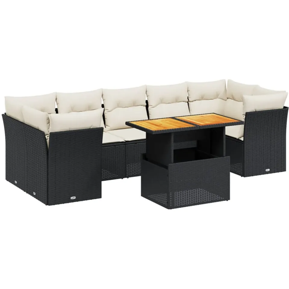 vidaXL 8-delige Loungeset met kussens poly rattan zwart