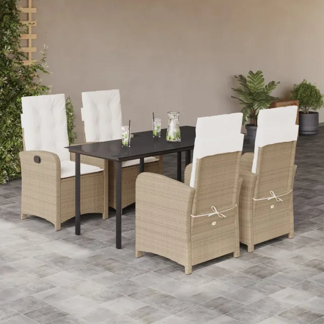 vidaXL 5-delige Tuinset met kussens poly rattan beige, foto 2