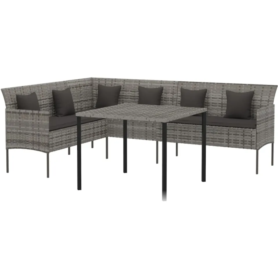 vidaXL 2-delige Tuinset met kussens poly rattan grijs