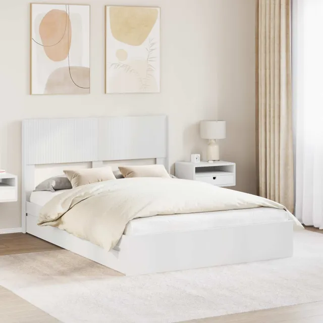 vidaXL Bedframe met opbergruimte en hoofdbord Wit 140 x 200 cm
