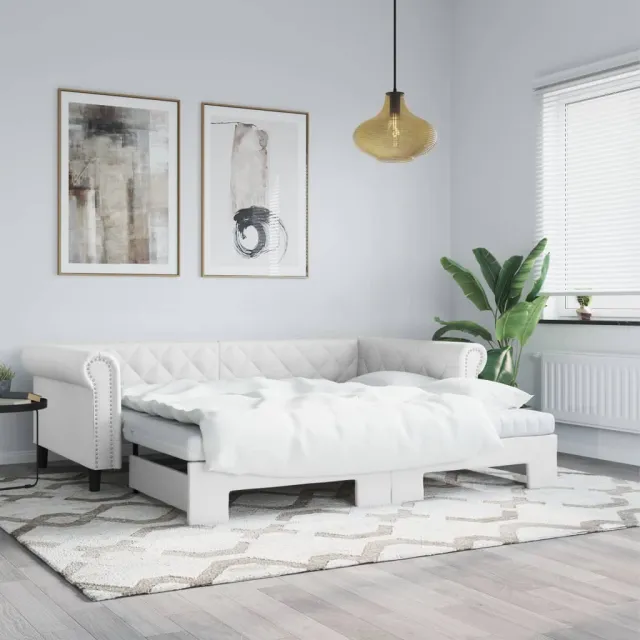 vidaXL Slaapbank met onderschuifbed 90x200 cm kunstleer wit