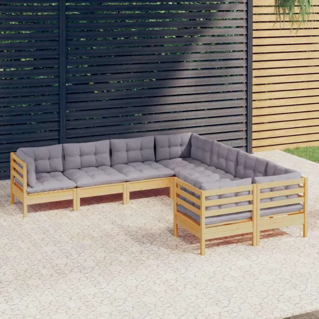 vidaXL 8-delige Loungeset met grijze kussens massief grenenhout Grijs