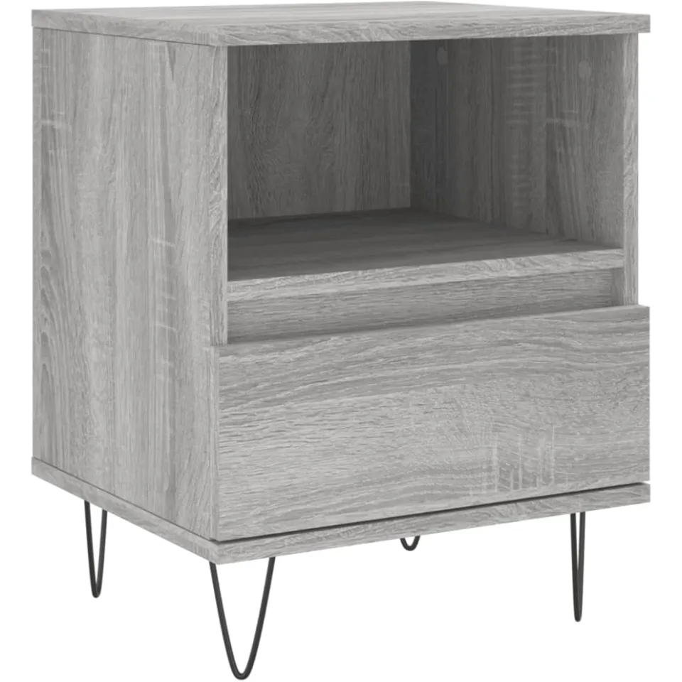vidaXL Nachtkastje 40x35x50 cm bewerkt hout grijs sonoma eikenkleurig, foto 3