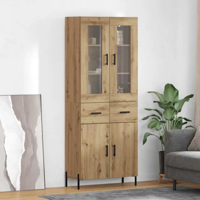 vidaXL Highboard Artisan Eiken 69,5 x 34 x 180 cm Bewerkt hout, foto 2