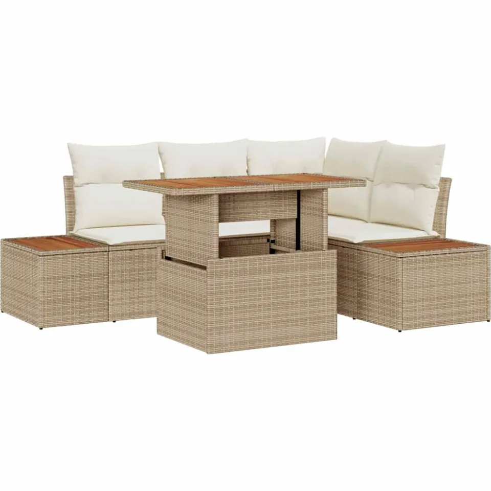 vidaXL Tuin Sofa Set 5 st Beige Poly riet
