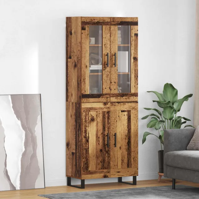 vidaXL Hoge kast 2 st Oud Hout 69,5 x 34 x 180 cm Bewerkt hout bruin, foto 2