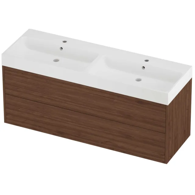 Proline Podium Badmeubelset Polystone Loft 2 Laden 140x46x62 cm Mat White Indian Walnut Houtlook