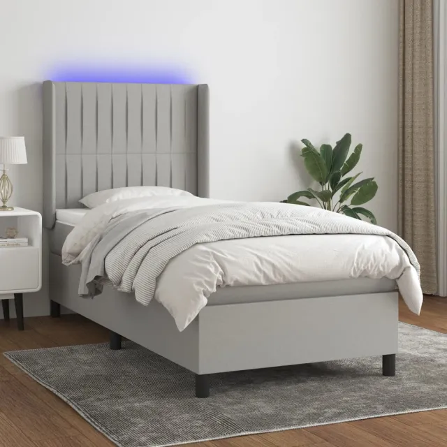 vidaXL Boxspring met matras en LED stof lichtgrijs 80x200 cm grijs