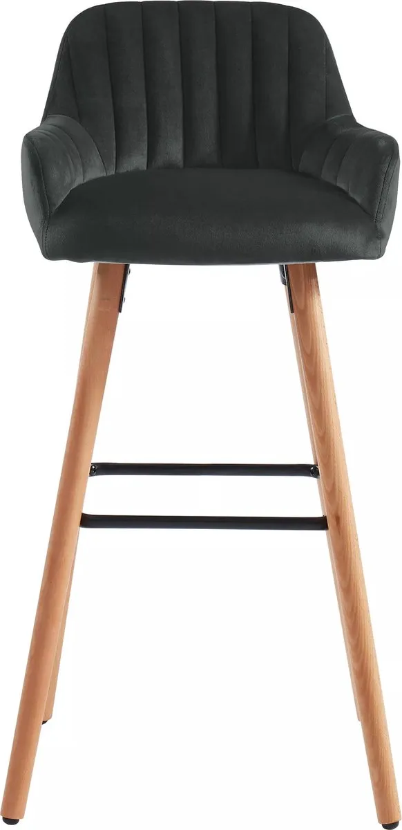 Vente-unique Barkruk ELEANA - Fluweel & Metaal Houteffect - Zwart L 47 cm x H 98 cm x D 52 cm