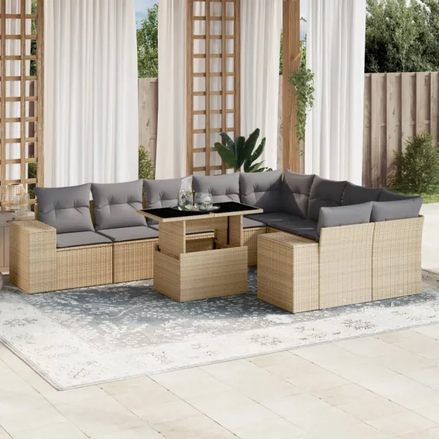 vidaXL 10-delige Loungeset met kussens poly rattan beige, foto 2