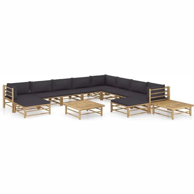vidaXL 12-delige Loungeset met donkergrijze kussens bamboe Grijs