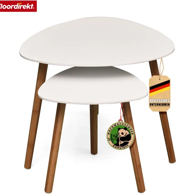 Floordirekt Set van 2 Salontafels in Wit - Houten Bijzettafel - Ronde Woonkamertafel - Kleine Salontafel in Modern Design - Oregon