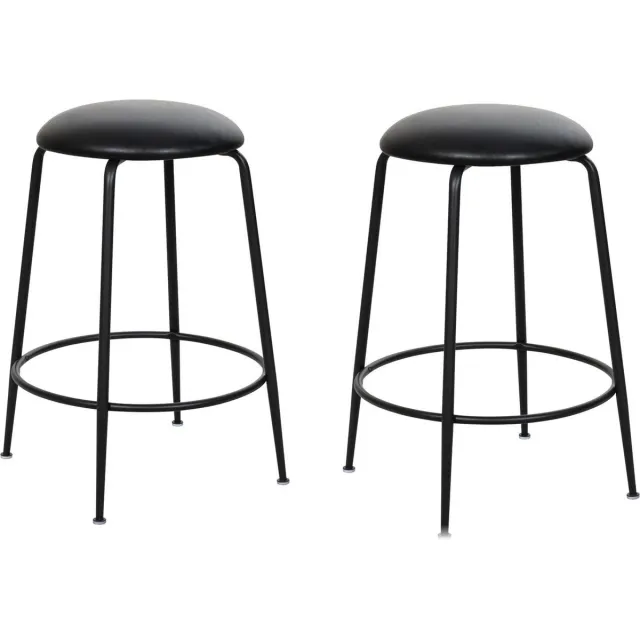 HTfurniture Zwart barkrukje set van 2 - PU Gewatteerde barkruk - ijzere poeten zwart - Modern