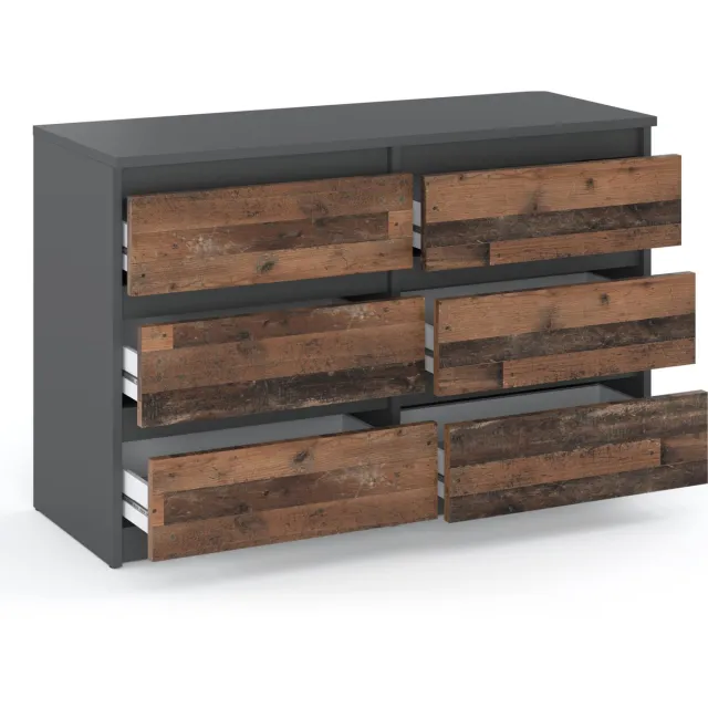 Stiv-Meble AZ Home, Ladekast 6 Laden HUGO 100cm Grijs Old Wood Grijs, Old Wood