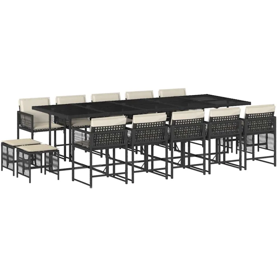 vidaXL 15-delige Tuinset met kussens poly rattan zwart, foto 3